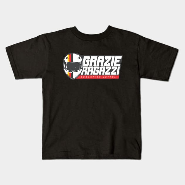 Sebastian Vettel - Grazie Ragazzi Kids T-Shirt by jaybeetee